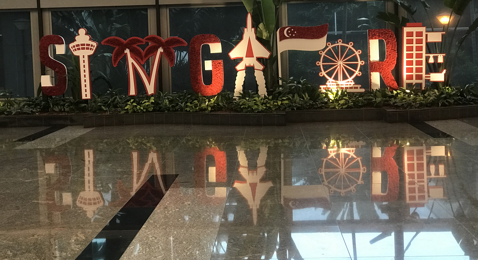 Singapore name board decoration at Changi Airport