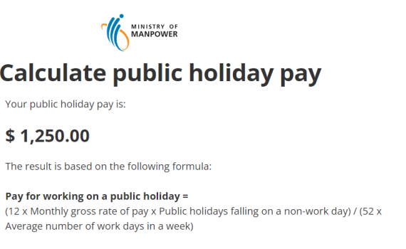 Public Holiday Pay Singapore-MOM Approval Calculator