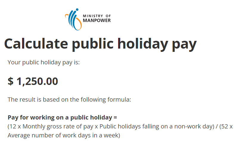 Public Holiday Pay Singapore-MOM Approval Calculator